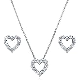 BERRICLE Sterling Silver Open Heart Cubic Zirconia CZ Fashion Necklace and Earrings Set for Women, Rhodium Plated