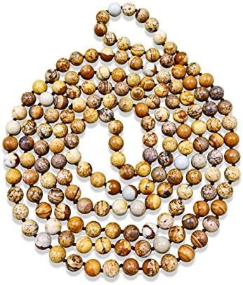 MGR MY GEMS ROCK!Endless Infinity Style 8MM Polished or Matte Finish Semi-Precious Genuine Picture Jasper Beaded Long or Multi-Strand Necklace, 60" Long.