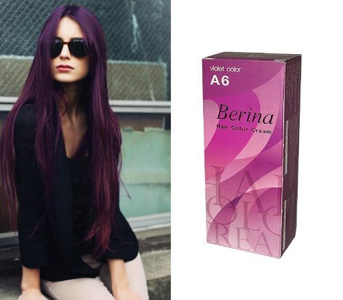 Hair Professional Violet Color Berina Hair Dye Color Cream A6 (Packs of 2) by Berina