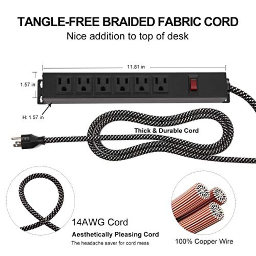Power Strip Surge Protector, CFMASTER 6 Grounded Outlets with Braided