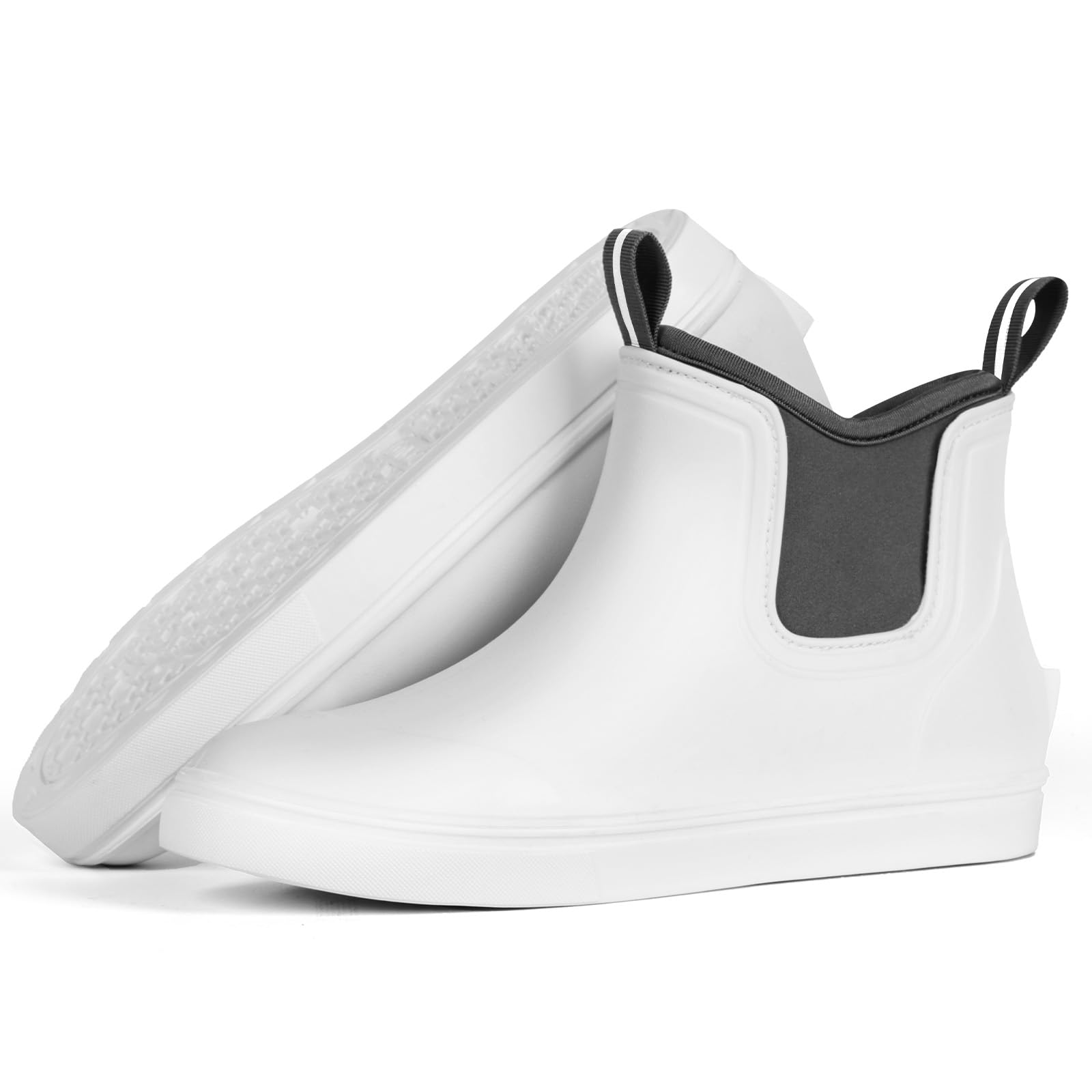 Furuian Women's Deck Boots Ankle Rain Boots Fishing Boots Rubber Waterproof Garden Shoes Slip-Resistant Outdoor Work Shoes, White, Size 10 Image