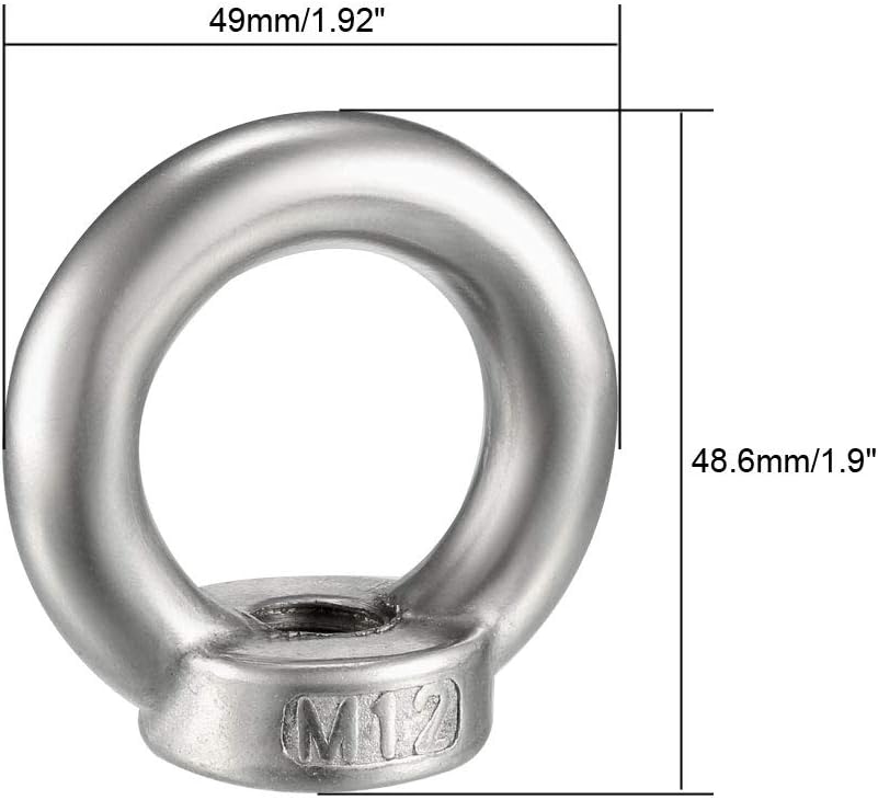 sourcing map Lifting Eye Nut M12 Female Thread 304 Stainless Steel Round Shape for Rope Fitting Pack of 2 - Image 3