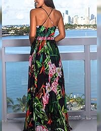 HOOYON Vestido largo de verano con estampado floral sin espalda, cuello en V profundo, sexy, con cintura abierta, para la playa