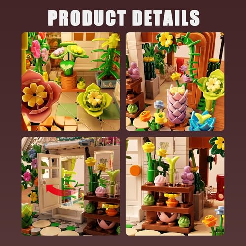 Uniiking® Flower House Building Set with Lights, Garden House Building Toy Kits Compatible with Trend, Creative Greenhouse Playset, Christmas Birthday Gift for Adults or Girls 8-12 Years(769PCS)