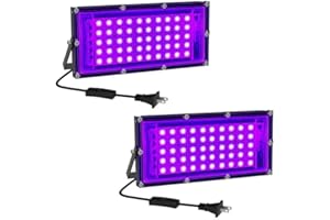 Elwoks 50W LED Black Light 2 Pack, Ultra Thin Black Lights Flood Lights with On/Off Switch, Glow in The Dark, for Party, Halloween, Body Painting