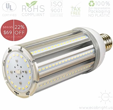 ecoBright LED Corn Bulb 54W (5000K 6750LM E39/E40 Mogul), 350W Replacement, street lighthing, area lighting.