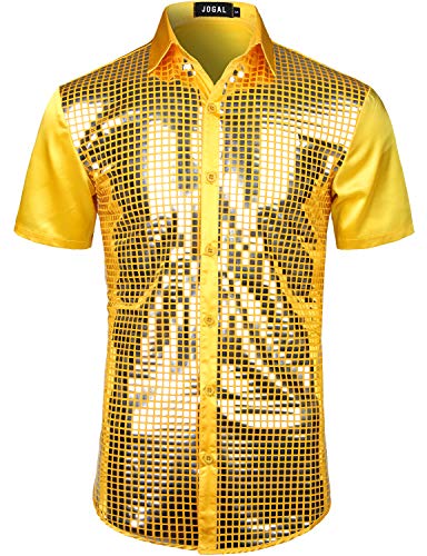 Bowling Team Costumes - JOGAL Mens Dress Shirt Silver Sequins