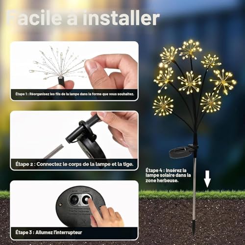 yowin Solar Outdoor Garden Light, 2 Pieces LED Solar Firework, 8 Modes Outdoor Lighting Firefly Solar, Waterproof Solar Light for Garden, Lawn, Terrace, Christmas Decoration