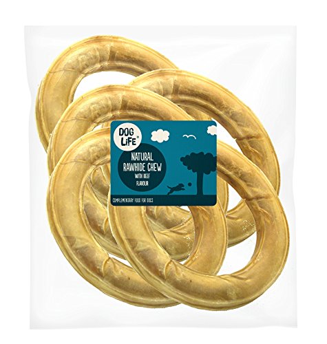 Dog Life Pressed Rings Rawhide, 6-Inch, 5-Count