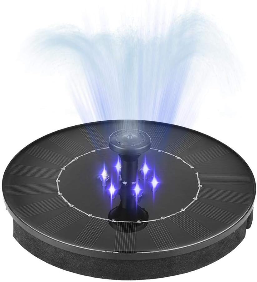 Solar Fountain Pump,4 Nozzles Bird Bath Floating Pump with Led Light, Circle Garden Solar Powered Water Pump Floating Fountain Pump with Suction Cup Base for Birdbath, Pond, Pool, Garden