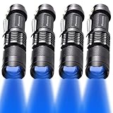 4 Pack Blue LED Flashlight,Best Mini Blue Light Flashlight - Portable, Zoomable, Water & Shock Resistant Blue Flashlights with Clip For Fishing Hunting