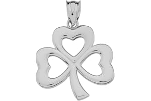 CLADDAGH GOLD Dainty 925 Sterling Silver Three-Leaf Heart Clover Irish Shamrock Necklace Pendant
