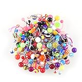 ZGY 100pcs Mix Pack Stripes Ball Curved Belly Button Bar Navel Ring Barbell Body Piercing