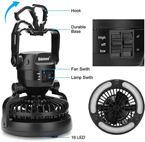 Odoland Portable LED Camping Lantern with Ceiling Fan - Hurricane