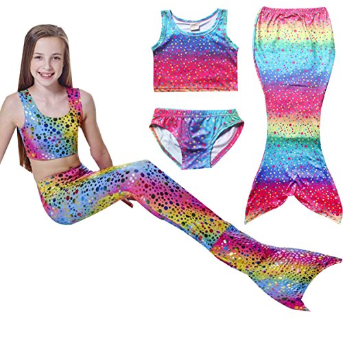 Little Girl 3pcs Mermaid Tail Swimmable Costume Swimsuit Long Princess Dress