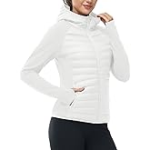TBMPOY Women's Running Winter Jackets with Hood Warm Lightweight Insulated Water Resistant Puffer Jacket for Hiking Golf