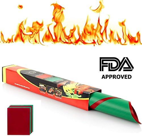 BBQ Grill Mat Set with separation for Vegetarian, Vegan, Paleo, Kosher, Passover, Food Allergies, and More – Set of 4 Color Coded (2 Red and 2 Green) Heavy Duty Non Stick Chef Mat by Green Bag