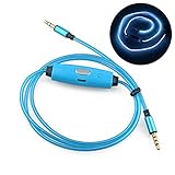 Glow-in-the-Dark Flashing 3.5mm Auxiliary Audio Cable - LED AUX Cable with Microphone for Headphones, iPhone, Speakers, Computer, Car Stereos and More (Blue)