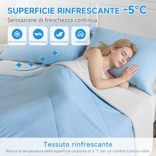 HOMFINE Cooling Blanket Bed – Super Soft Summer Blanket for Double Bed Q-Max>0.4 Cool Summer Blanket, Refreshing Cooling Blanket Breathable Summer Blankets, Blue, 270 x 230 cm