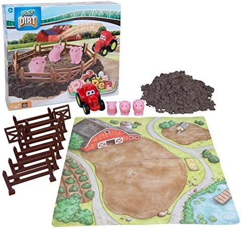 Play Dirt Pig Pen - Unique Play Dirt for Burying and Digging Fun - Includes Dirt, Pigs, Fence, Tractor, and Play Mat