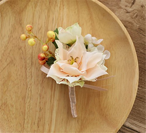 S-ssoy Boutonniere Romantic Flower Bridegroom Groom Men's Brooch Boutonniere Groomsmen Best Man Boutineer Corsage with Pin for Wedding Prom Homecoming Party Champagne Pack of 1