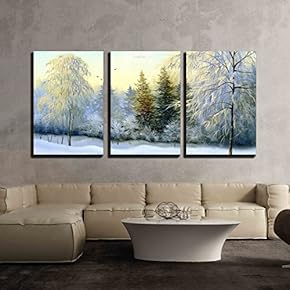 3 Piece Canvas Wall Art - Beautiful Winter Landscape - Modern Home Art Stretched and Framed Ready to Hang - 16"x24"x3 Panels