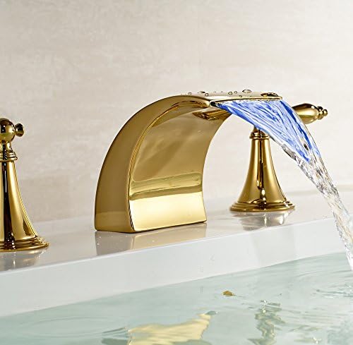 TougMoo Led Colors Waterfall Spout Bathroom Sink Faucet Basin Mixer Tap Gold Finish