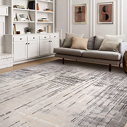 Calore - Tapetes Modernos y Abstractos para Sala de Estar/recámara/Comedor, Tapete de Pelo Medio (Gris/Beige, 6.5 ft x 9.8 ft (200×300cm))