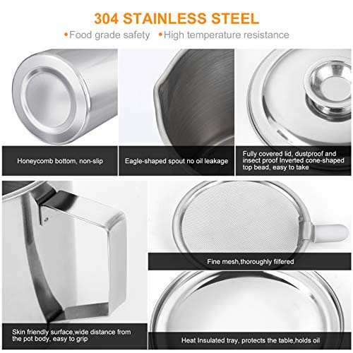 Bacon Grease Container with Stainless Steel Grease Strainer Perfect As