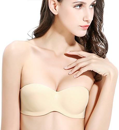 Women Strapless Bra Backless Invisible Push Up Bras(D, Beige)