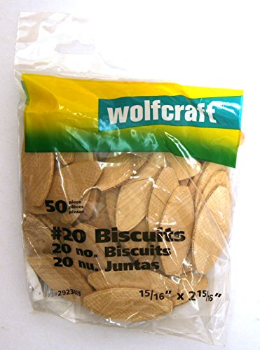 wolfcraft 2923405 Compressed Wafer Shaped Wood Joining Biscuits, #20, 50 Piece Bag