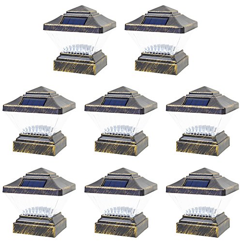 8 Pack Vintage Bronze Garden 4 x 4 Solar LED Post Deck Cap Square Fence Light Landscape Lamp Lawn PVC Vinyl Wood