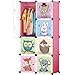 KOUSI Kids Dresser Kids Closet Portable Closet Wardrobe Children Bedroom Armoire Clothes Hanging Storage Rack Cube Organizer,Cute Cartoon,Safety & Large & Sturdy (Pink, 28
