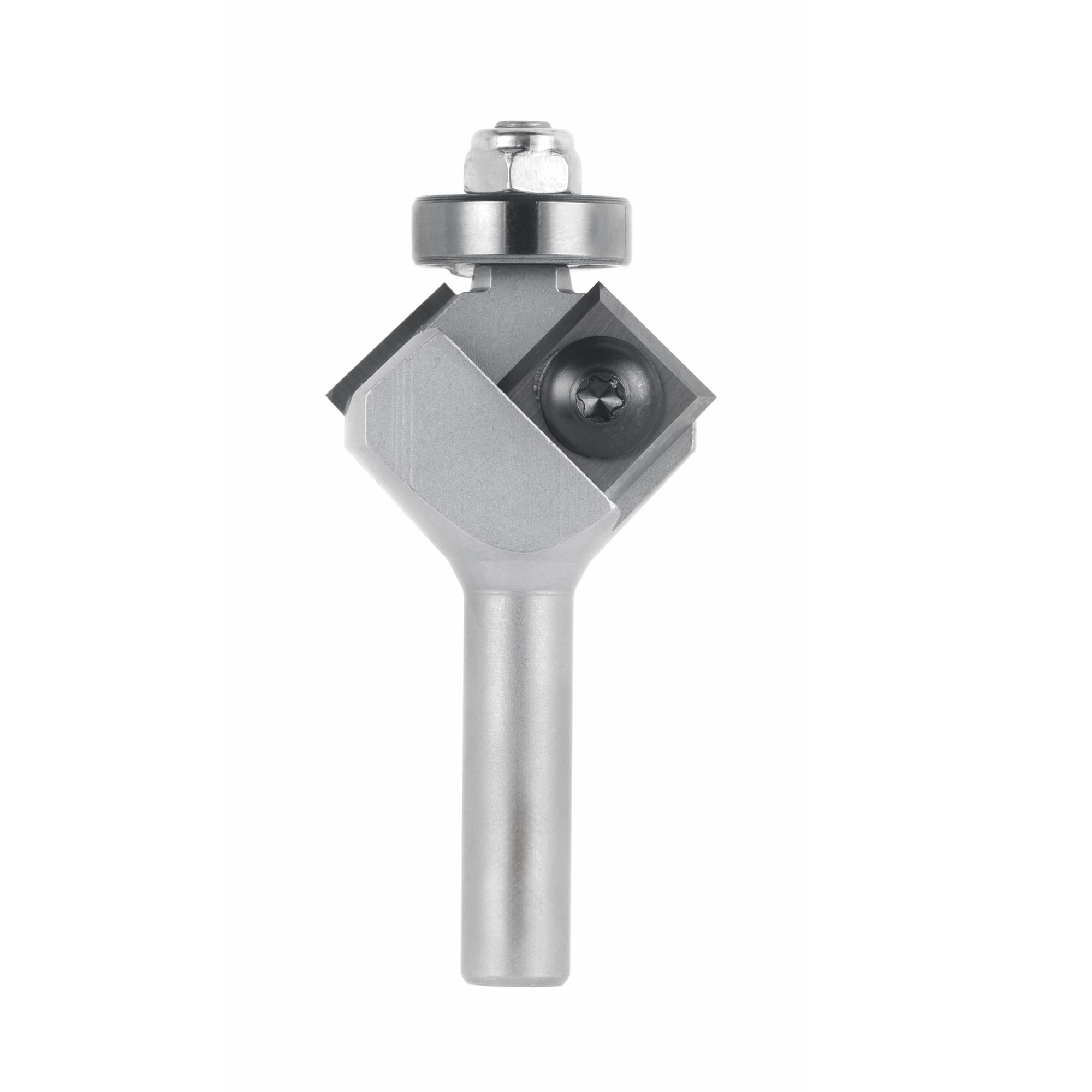 Chamfer cutter with ball bearing and reversible blade made of carbide, clockwise rotation, cutting edge 2, working length 6.5 mm, total length 60 mm, shaft 8 x 30 mm