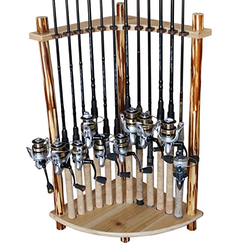 Rush Creek Creations Rustic Log 12 Fishing Rod Storage Corner Rack