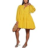 WOKANSE Women's 2024 Fall Cute Babydoll Ruffle Hem Puff Sleeve Dress Loose Plus Size Shirt Dresses