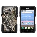 LG Sunrise Case, LG Lucky Case, Full Body Fusion STRIKE Impact Kickstand Case with Exclusive Illustrations for LG Sunrise L15G, LG Lucky L16C (Straight Talk, TracFone, Net10) from MINITURTLE | Includes Clear Screen Protector and Stylus Pen - Tree Bark Hunter Camouflage