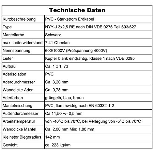 Erdkabel Stromkabel 5, 10, 15, 20, 25, 30, 35, 40, 50, 60, 70, 75, 80, 90 oder 100m NYY-J 3x2,5 mm² Elektrokabel Ring… – Bild 4