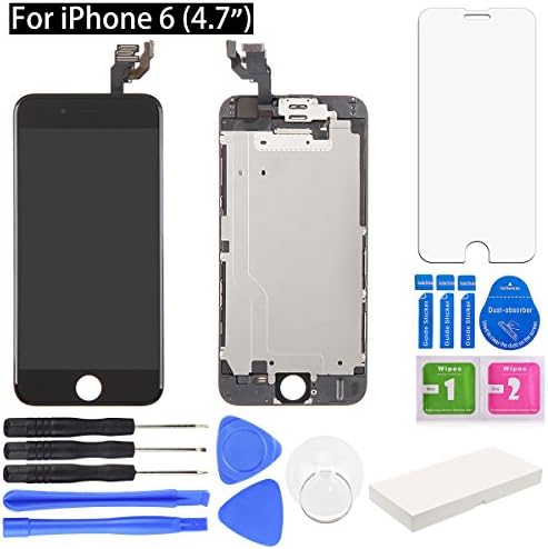 For iPhone 6 Screen Replacement. TranSoul Full Display Assembly with LCD Screen, Touch Digitizer, Front Facing Camera and Earpiece Speaker etc. Repair iPhone 6 Screen (4.7”) (Black)