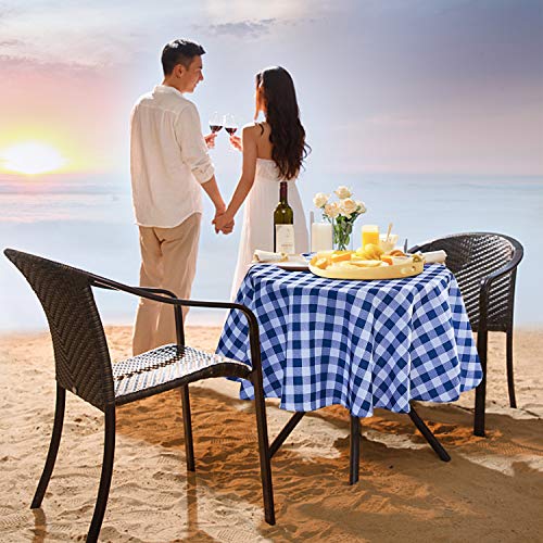 YEMYHOM Modern Printed Spill Proof Cloth Round Tablecloths (60" Round, Dark Blue Checker) - Thumbnail 6