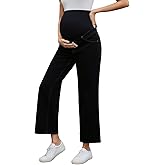 Ecavus Maternity Jeans Over Belly Wide Leg Comfy Stretch Denim Maternity Pants with Pockets
