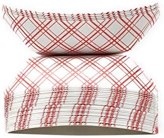 Mr. Miracle White and Red Paper 1/2 Pound Food Tray. Pack of 25. Disposable, Recyclable and Fully Biodegradable. Made in USA