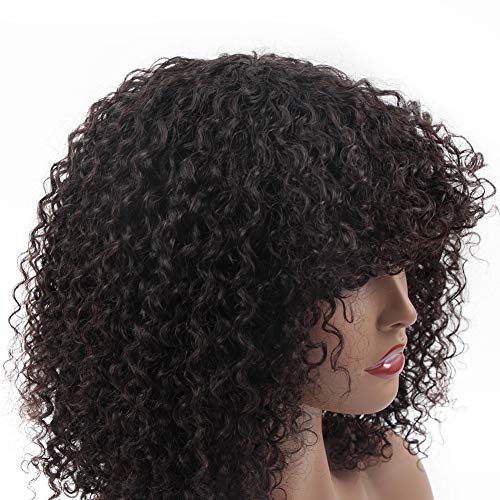 BLY-Afro-Kinky-Curly-Human-Hair-Bob-Wigs-None-Lace-Front-Wigs-with-Bangs-8-Inch-Short-130-Density-Glueless-Wigs-Natural-Black-Color