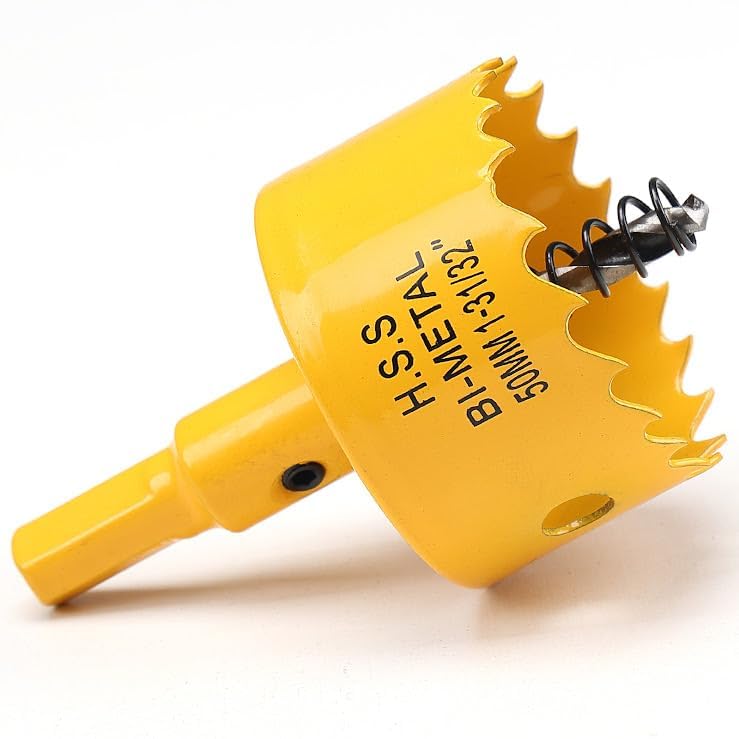 50mm Hole Saw, HSS Bi-Metal Hole Cutter with Drill Bit, Heavy Duty Hole Saw for Wood, Plastic, Drywall, Fiberglass, Yellow