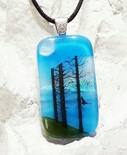 Scenic Art Forest Collection V Handmade Fused Glass Pendant with Necklace