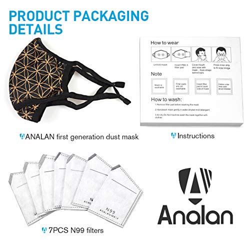 ANALAN Mouth Mask Anti Pollution Dust Mask Washable and Reusable Mask for Flu Pollen Allergies Somke ï¼ˆGold Life Flowerï¼‰