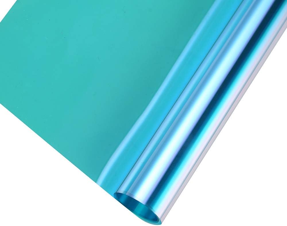 Transparent Decorative Window Film Anti UV Colorful Adhesive Vinyl Heat Insulation Solar Window Tinting Sheets Glass Film for Christmas Home Decoration, 17.7Inch x 78.7Inch, Blue
