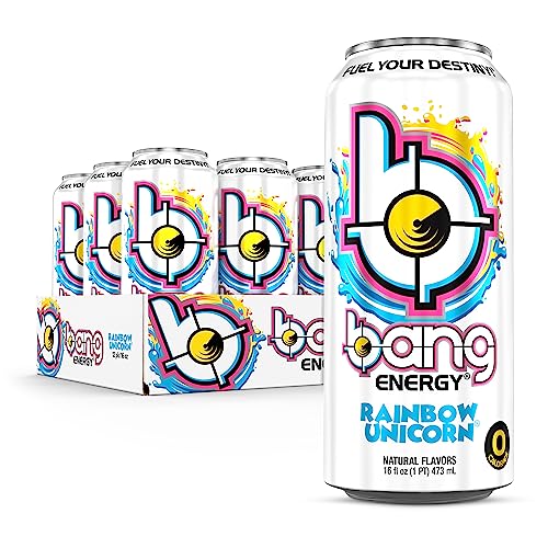 BANG ENERGY RAINBOW UNICORN, SUGAR-FREE ENERGY DRINK, 16 FL OZ (PACK OF 12) – PACKAGING MAY VARY