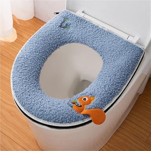 FDZDBLCECH Cartoon winter pure cotton zipper toilet seat cushion, universal soft seat cushion for all seasons, toilet seat cover(Blue)