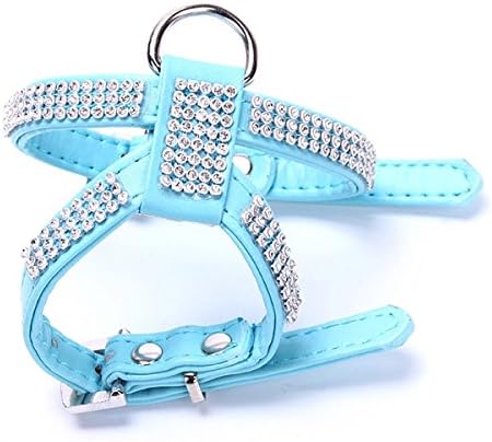 PETCUTE Fashion Diamond Crystal Collar Dog Harness Chest Strap Belt Adjustable Lead for Puppy Cat Pet Blue